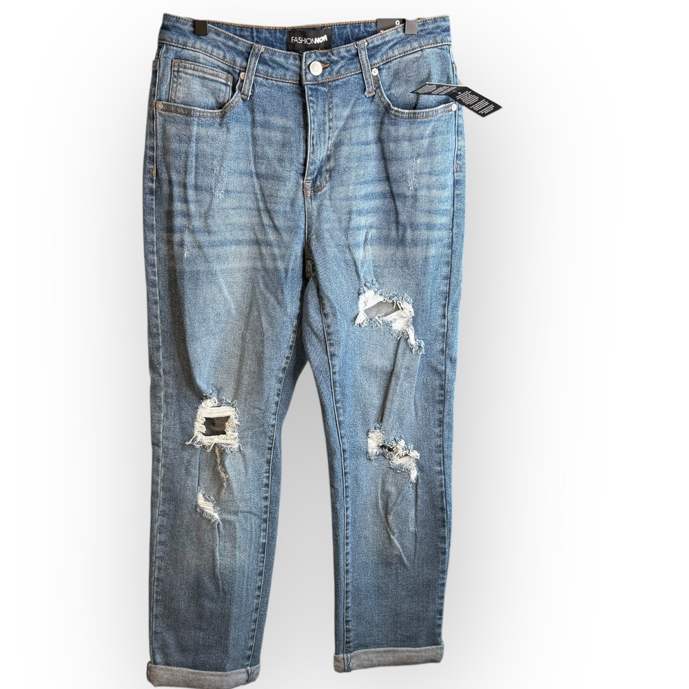 Fashion Nova Know it All Midrise Boyfriend Jeans Medium Blue Size 9 NWT‎